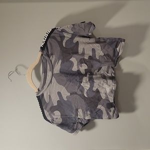 Grey Cow Print Cropped Tshirt in XS by Hollister